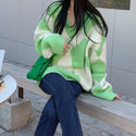 Women's V-neck Rhombus Sweater Loose Outer Wear