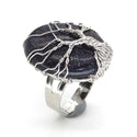 European And American Fashion Exaggerated Natural Crystal Denier Silver Plated Winding Lucky Tree Adjustable Ring