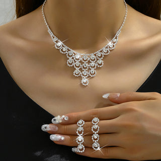 Buy silver-suit Rhinestone Necklace And Earrings Suite Women&#39;s Simple