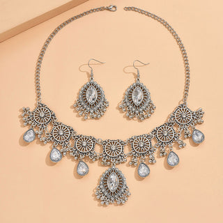 Buy b9026-white Indian Ethnic Style Vintage Gemstone Beads Jewelry Earrings Necklace 2 Pieces Suit