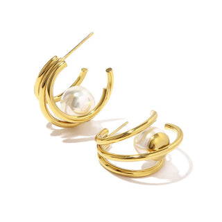 Buy e3527-golden Women&#39;s Imitation Pearl Fashion Earrings Geometric