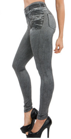 Buy grey Fake Pocket Corset Denim Leggings