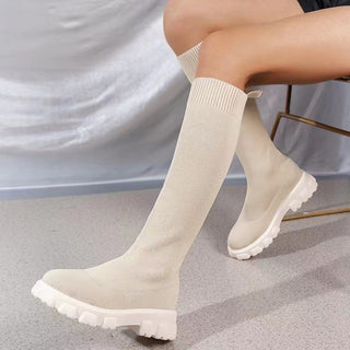 Fashion Knitted Boots Women's Flyweaving Breathable Thick-soled Skinny Boots Winter Fall Shoes