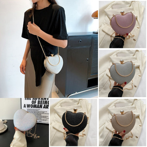 Heart Shape Metal Clutches Bag Fashion Chain Shoulder Crossbody Bag Luxury Lady Purse