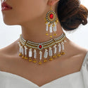 Indian Ethnic Style Vintage Gemstone Beads Jewelry Earrings Necklace 2 Pieces Suit