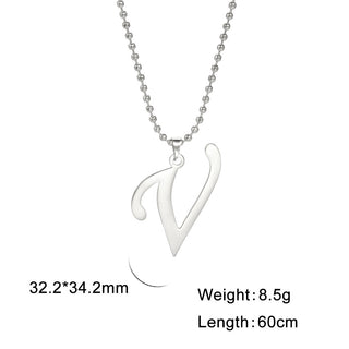 Buy v Polished Cut Steel Color 26 Letters Pendant Stainless Steel Necklace