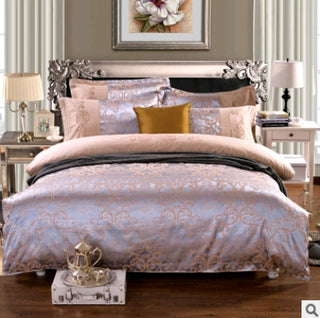 Buy gray-blue Luxury European Bedding Satin Jacquard Modal Cotton Tencel Set