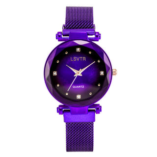 Buy solid-purple Women&#39;s Starry Quartz Lazy Magnet Strap Iron-absorbing Watch