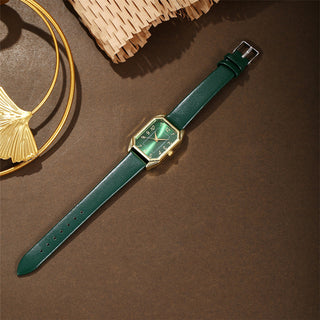 Buy green-single-table Leather Women&#39;s Watch Square Quartz Watch Korean Necklace Earrings Ring Set