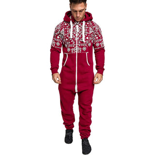 Buy red National style printed one-piece men&#39;s pajamas