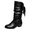 Low Heel Round Head Slingback Mid-calf Boots