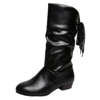 Buy black Low Heel Round Head Slingback Mid-calf Boots