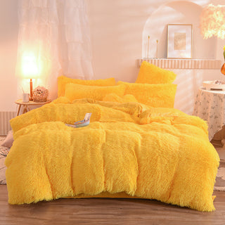 Buy yellow Luxury Thick Fleece Duvet Cover Queen King Winter Warm Bed Quilt Cover Pillowcase Fluffy Plush Shaggy Bedclothes Bedding Set Winter Body Keep Warm