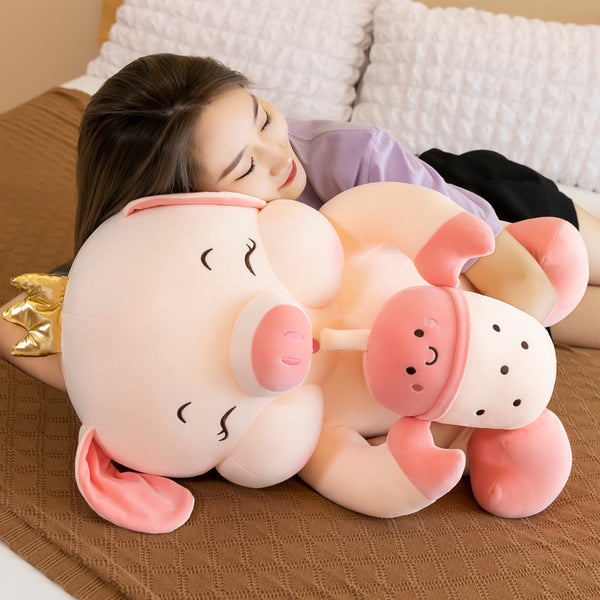 Baby Bottle Pig Doll Plush Toy Big Pillow Rag