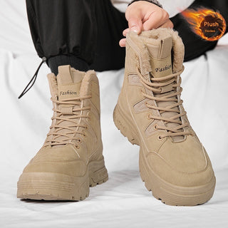 Buy khaki Fur Integrated Fleece-lined Warm High Cotton-padded Shoes Men