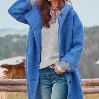 Buy blue Women&#39;s Temperament Thickened Tweed Medium-length Trench Coat