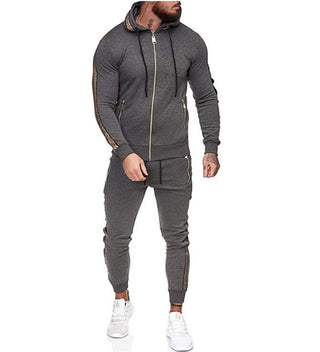 Buy dark-grey Men&#39;s sports suit solid color casual wear with hood