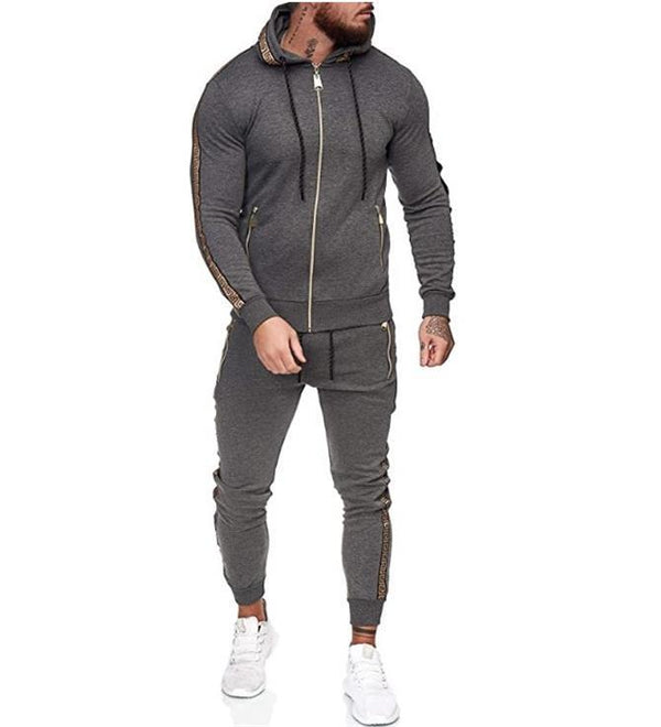 Men's sports suit solid color casual wear with hood