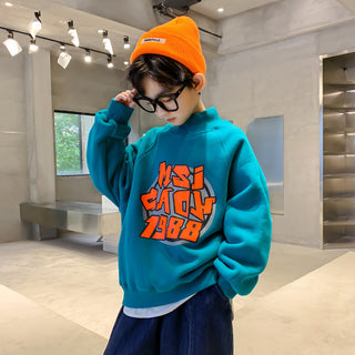 Buy blue Boys Plus Fleece Sweater Autumn And Winter Clothes