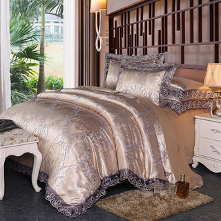 Buy spin-purple Four-Piece Cotton Bedding With European Style Jacquard Satin