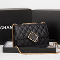 Women's Elegant Black Quilted Crossbody Bag with Gold Chain