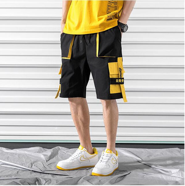 Mens black casual street wear elastic shorts