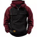 Men's Half Zipper Solid Warm Fleece Sweatshirts Multi Pockets Hooded Jackets