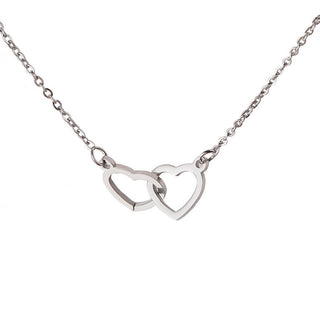 Buy silver Mirror Stainless Steel Necklace Heart-to-heart Titanium Steel Double Hoop Pendant Clavicle Chain