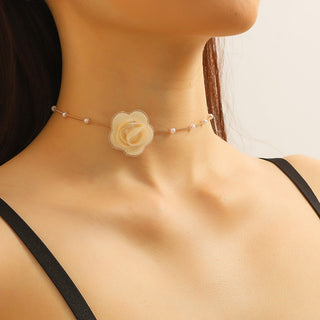 Vintage Chain Pearl Small Flower Necklace