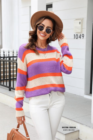 Buy purple Wide Striped Pullover Base Knitwear Sweater