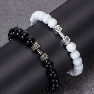 Buy style1-2pc Silver Bracelet Elastic Bright Black Alloy Men's Dumbbell