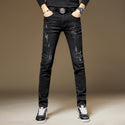 Embroidered Jeans Men's Slim Fit Ankle Tight Trousers