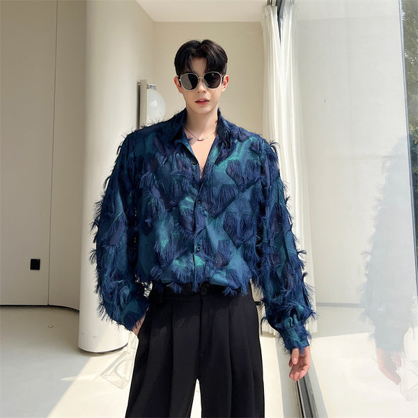 Heart-shaped Tassel Hollow-out Senior Sense Of Design Shirt Men's Autumn Fashion Loose Personality