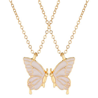 Buy white 2pcs Oil Drip Butterfly Necklace Ins Creative Clavicle Chain Pendant Necklace For Women Valentine&#39;s Day Birthday Gift