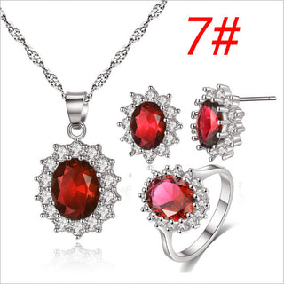 Buy red-set-size7 Sunflower Jewelry Set Necklace Ring Stud Earrings Bridal Jewelry