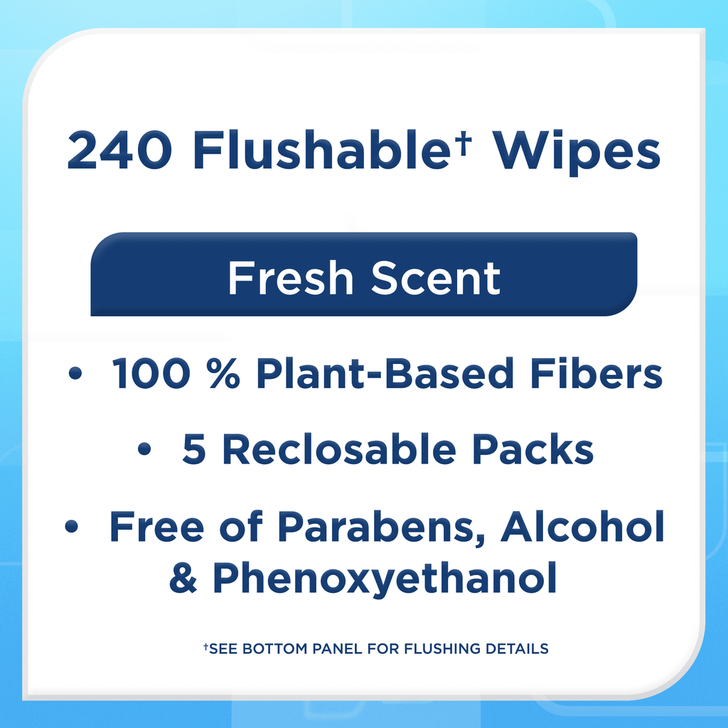 Equate Flushable Wet Wipes, Fresh Scent, 240 Wipes (5 Pack), Compare to Cottonelle