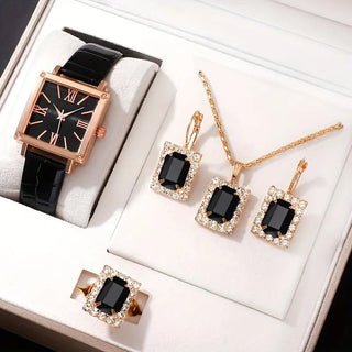 Buy black-suit Square Belt Watch Gem Bracelet Suit