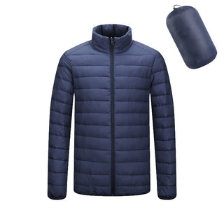 Buy standing-collar-navy-blue Men&#39;s Lightweight Hooded Coat Winter Warm Solid Color Zipper Jacket