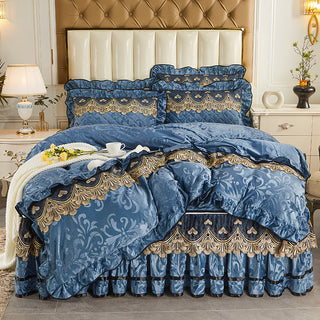 Buy blue Detachable Bedding Four-piece Duvet Cover Bed Skirt