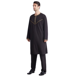 Buy black Men&#39;s Polyester Embroidered Robe Suit