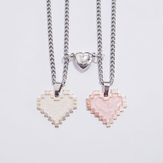 Buy pink-and-white Magnetic Heart-shaped Mosaic Necklace Fashion Personality Couple Love Necklace For Valentine&#39;s Day