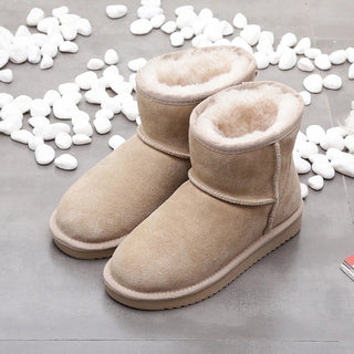 Buy sand-color Women&#39;s Snow Short Flat Bottom Fleece-lined Cotton Boots