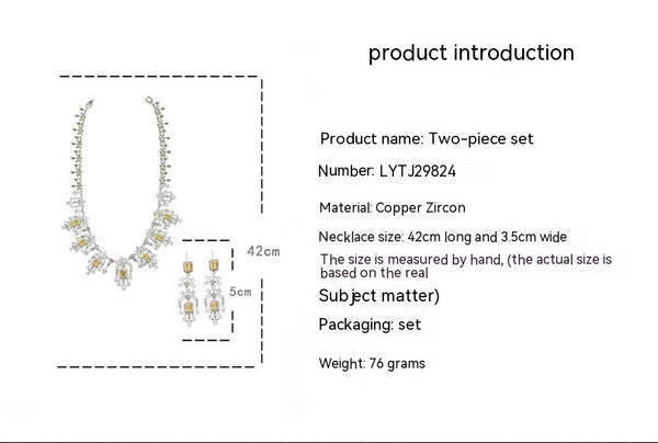 European And American Fashion Retro Square Zircon Necklace Earrings