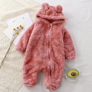 Buy pink-plush-one-piece Baby One-piece Winter Newborn Warm Rompers Baby Plush Outer Wear