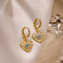 Fashion Jewelry Personality Copper Plated Real Gold Heart-shaped Zircon Pendant Necklace And Earrings Suite