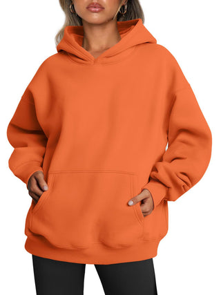 Buy orange Women&#39;s Fleece Loose Sweatshirts With Pocket Long Sleeve Pullover Hoodies