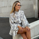 Long Sleeve Short Dress With Fashion Puffy Sleeve Lapel Tie A-Line Dress