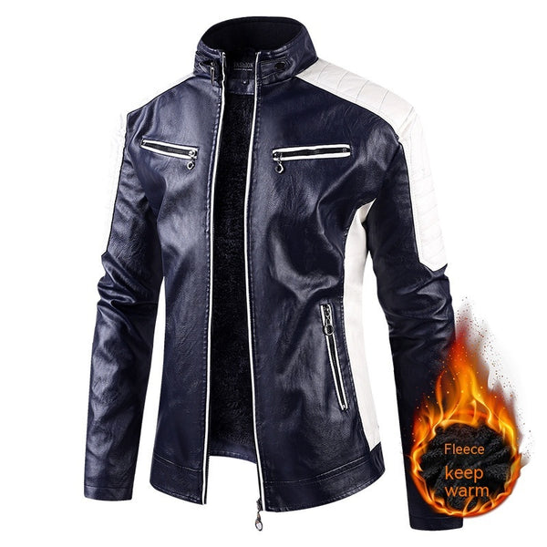 Winter Leisure Leather Men's Coat Fleece-lined