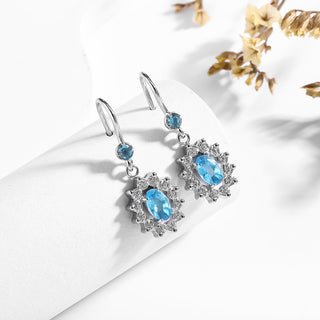 Buy flower-blue-zircon Affordable Luxury Style Stainless Steel Micro Inlaid Zircon Ear Hook Retro Advanced