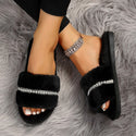 Fashion Solid Color Plush Slippers With Pearl